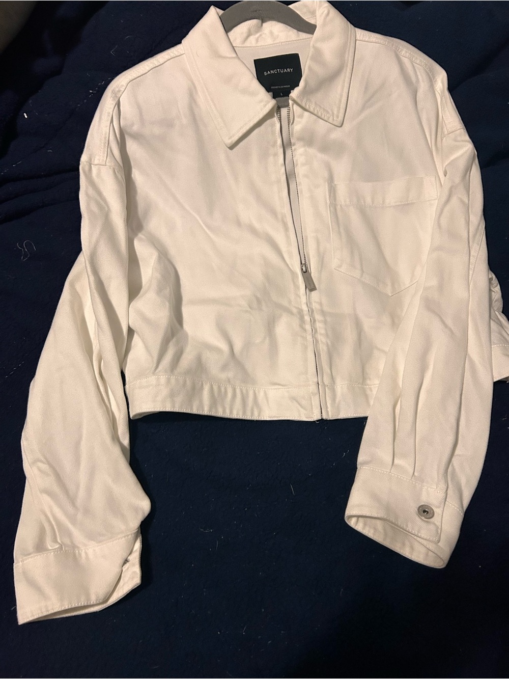 Sanctuary White Cropped Zip-Front Jean Jacket